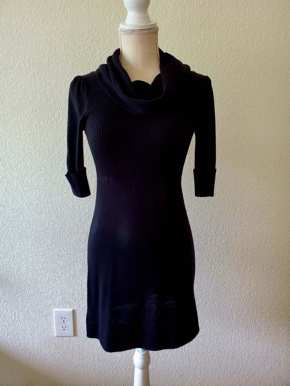 take out Black Cowl Neck Sweater Dress